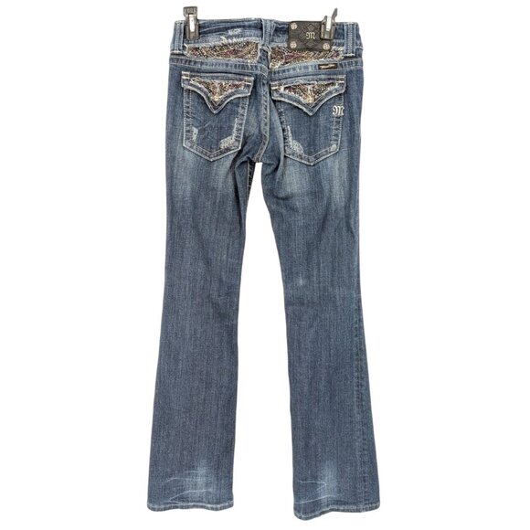 Miss Me Jeans Women Size 28 Bootcut Distressed Rhinestone Embellished Y2K Preppy - Picture 1 of 16